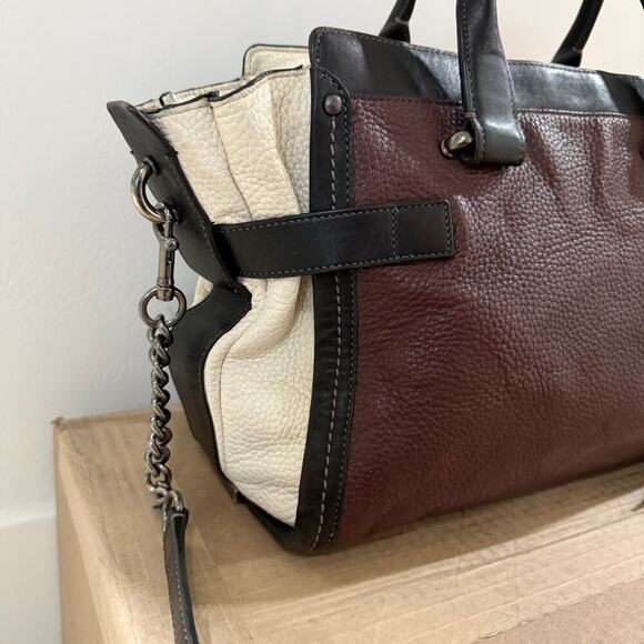 Coach Swagger Colorblock Burgundy White Pebbled Leather Carryall Purse Bag - Picture 6 of 11
